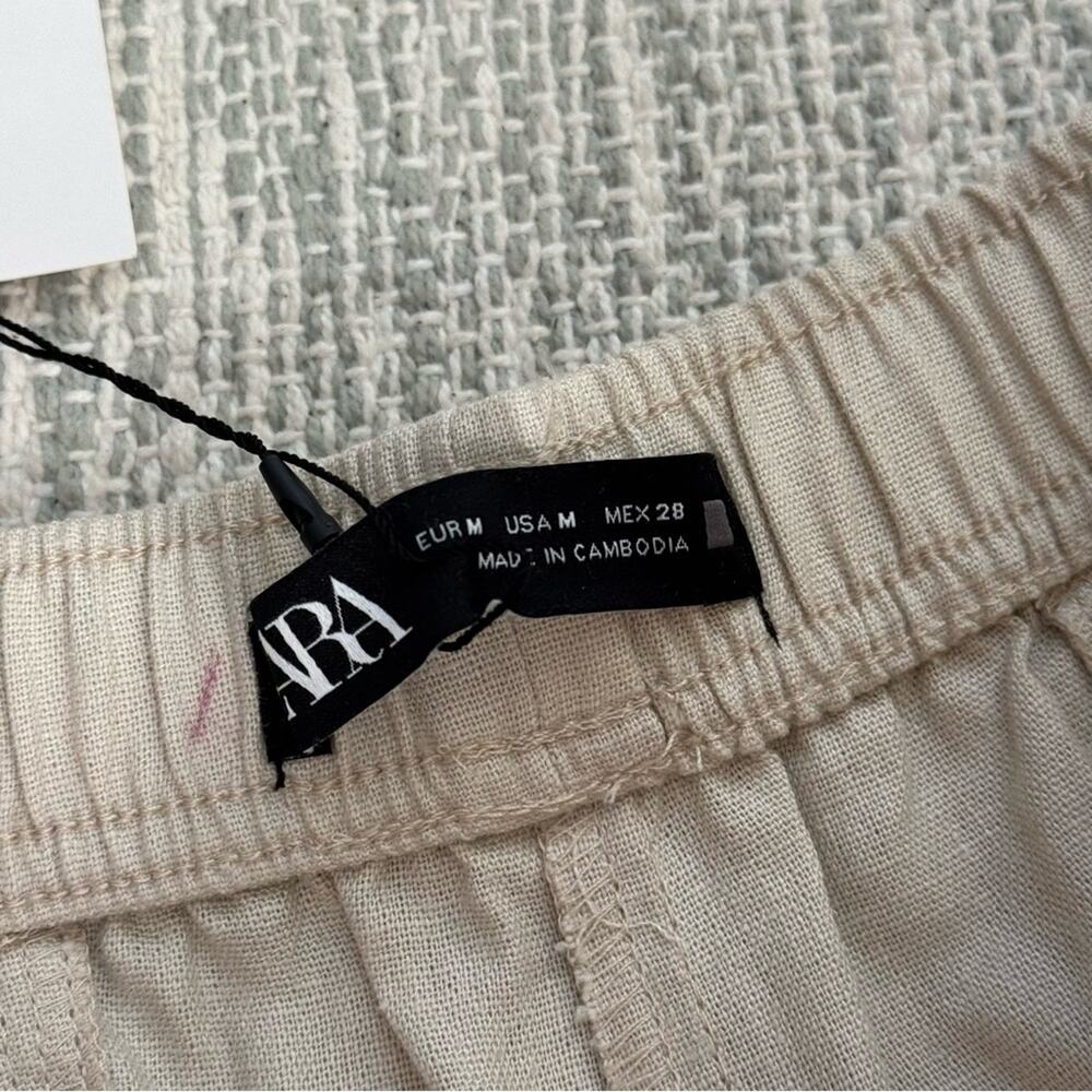Zara Beige Oatmeal Linen Blend Tapered Leg High Rise Pants 25” Women’s Medium - Picture 10 of 12